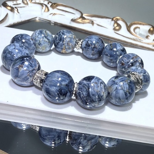 〔K2112-3〕大玉 高品質 デニムピーターサイト ブレスレット【FOREST 天然石 パワーストーン】