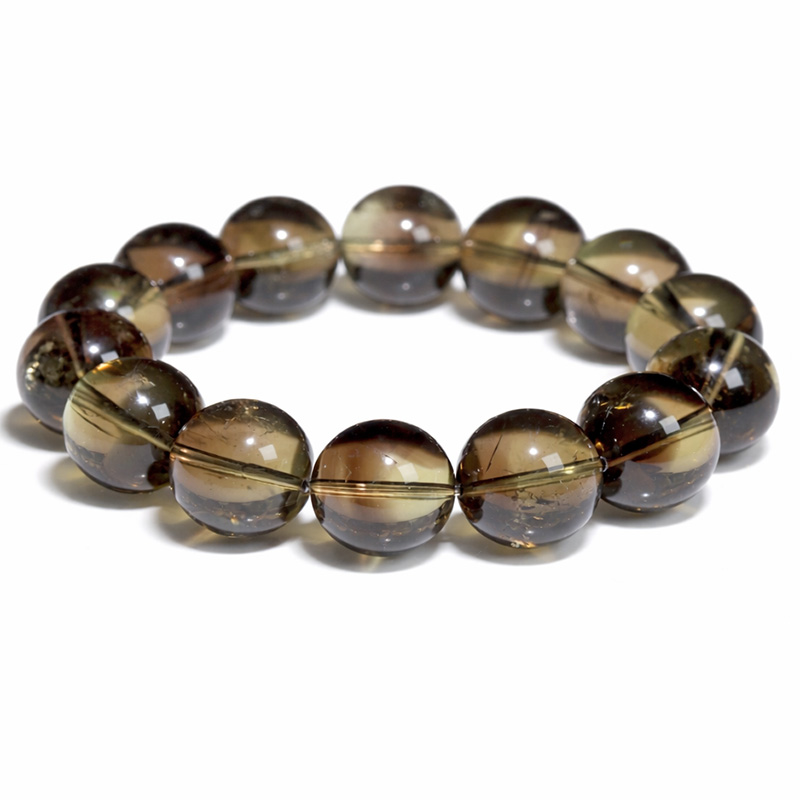 〔K2203-1〕約17mm 天然スモーキーシトリンファントム ゼウスクォーツ  ブレスレット 煙水晶 黄水晶