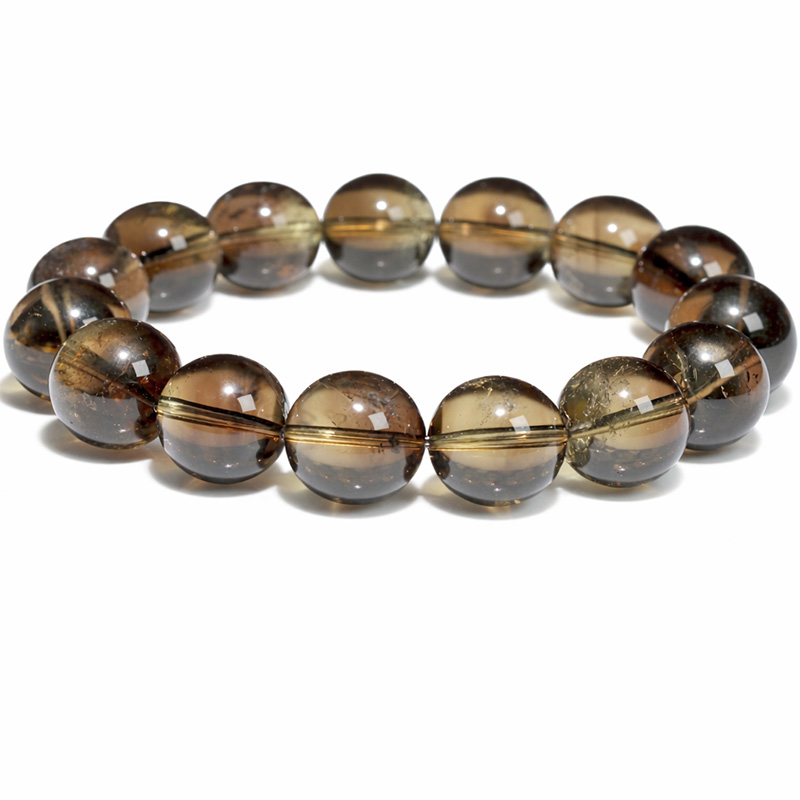 〔K2203-2〕約14mm 天然スモーキーシトリンファントム ゼウスクォーツ  ブレスレット 煙水晶 黄水晶