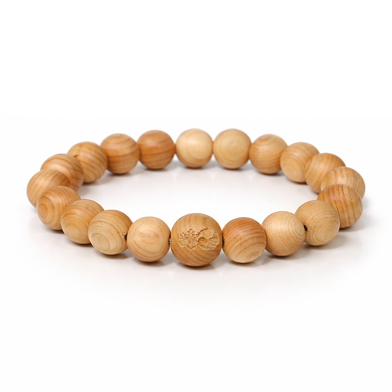 〔PW-K1-10m〕【日本銘木／和歌山県産】高野山壇上伽藍中門檜 10mm 檜ブレスレット「明星」家紋入り 【ランダム発送】