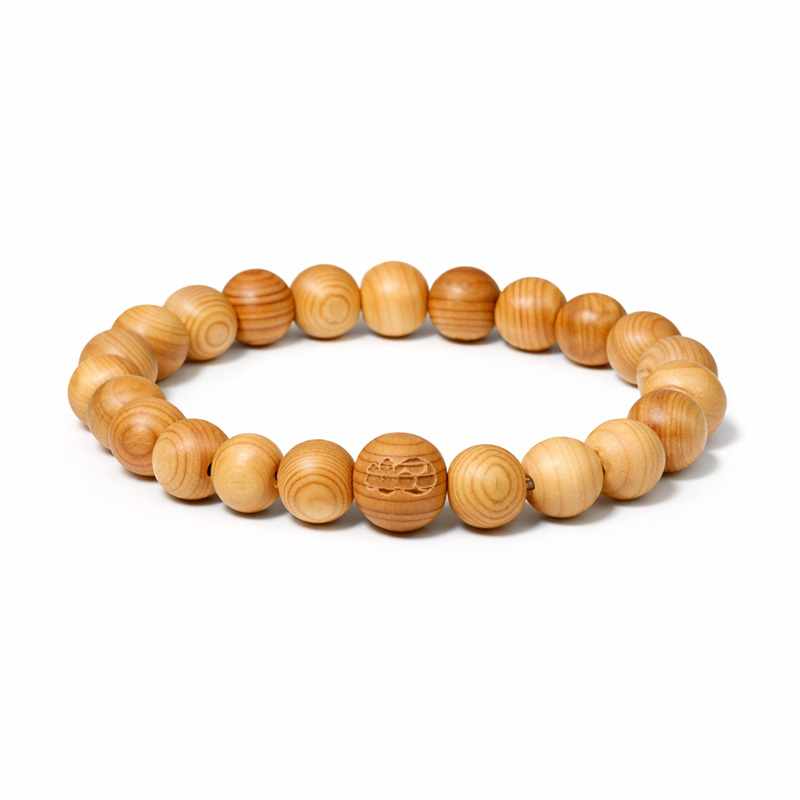 〔PW-K1-8m〕【日本銘木／和歌山県産】高野山壇上伽藍中門檜 8mm 檜ブレスレット「明星」家紋入り レア【ランダム発送】