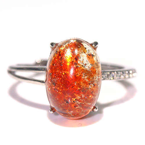 〔R466-11〕高品質 発色良い サンストーン sv925 リング 指輪 フリーサイズ Sun stone 日長石