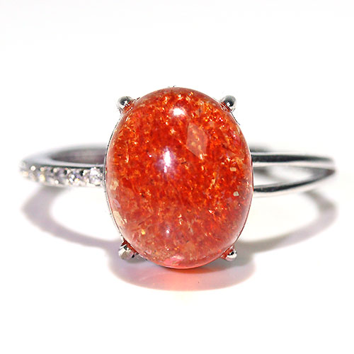 〔R466-12〕高品質 発色良い サンストーン sv925 リング 指輪 フリーサイズ Sun stone 日長石