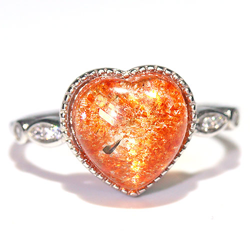 〔R466-14〕高品質 発色良い サンストーン sv925 リング 指輪 フリーサイズ Sun stone 日長石