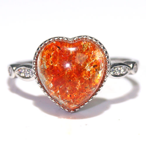 〔R466-17〕高品質 発色良い サンストーン sv925 リング 指輪 フリーサイズ Sun stone 日長石