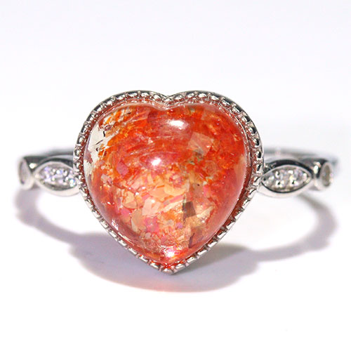 〔R466-18〕高品質 発色良い サンストーン sv925 リング 指輪 フリーサイズ Sun stone 日長石