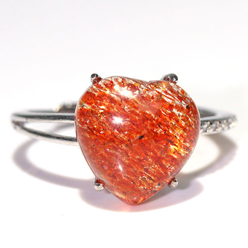 〔R466-26〕高品質 発色良い サンストーン sv925 リング 指輪 フリーサイズ Sun stone 日長石