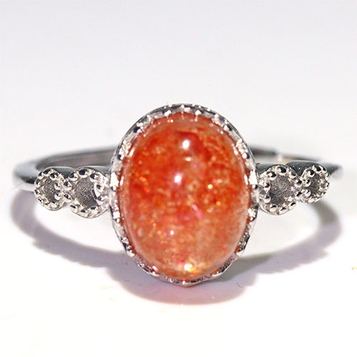 〔R466-27〕高品質 発色良い サンストーン sv925 リング 指輪 フリーサイズ Sun stone 日長石