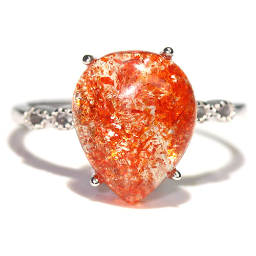 〔R466-28〕高品質 発色良い サンストーン sv925 リング 指輪 フリーサイズ Sun stone 日長石