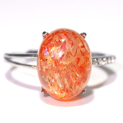 〔R466-5〕高品質 発色良い サンストーン sv925 リング 指輪 フリーサイズ Sun stone 日長石