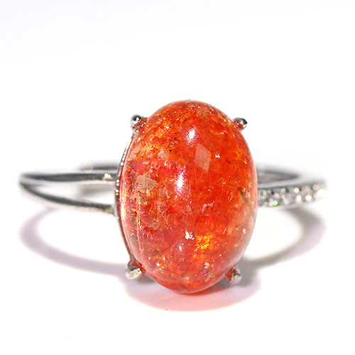 〔R466-7〕高品質 発色良い サンストーン sv925 リング 指輪 フリーサイズ Sun stone 日長石