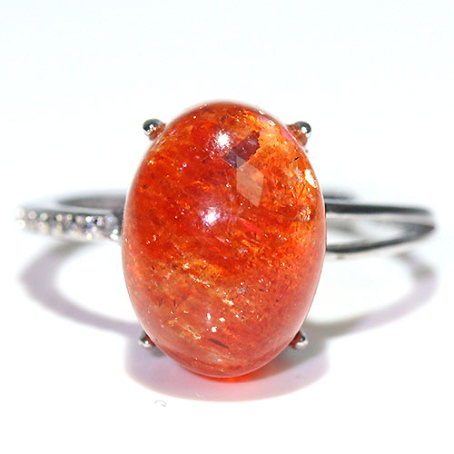 〔R466-9〕高品質 発色良い サンストーン sv925 リング 指輪 フリーサイズ Sun stone 日長石