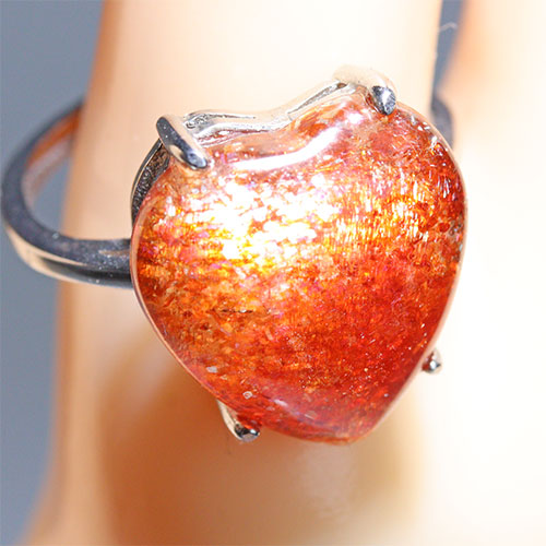 〔R467-1〕高品質 発色良い サンストーン sv925 リング 指輪 フリーサイズ Sun stone 日長石