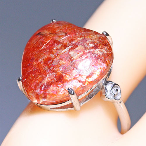 〔R467-10〕高品質 発色良い サンストーン sv925 リング 指輪 フリーサイズ Sun stone 日長石