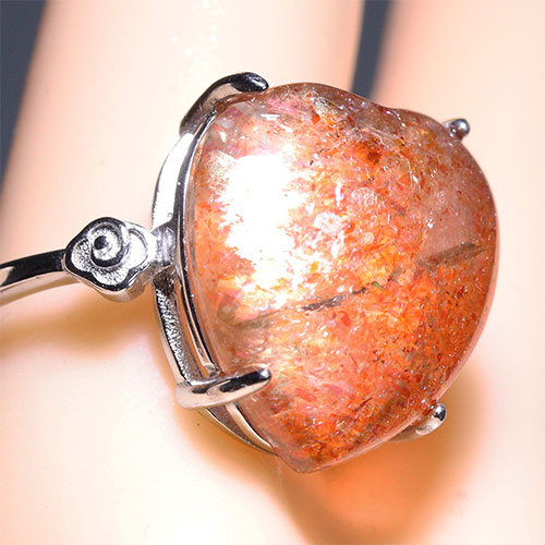 〔R467-11〕高品質 発色良い サンストーン sv925 リング 指輪 フリーサイズ Sun stone 日長石