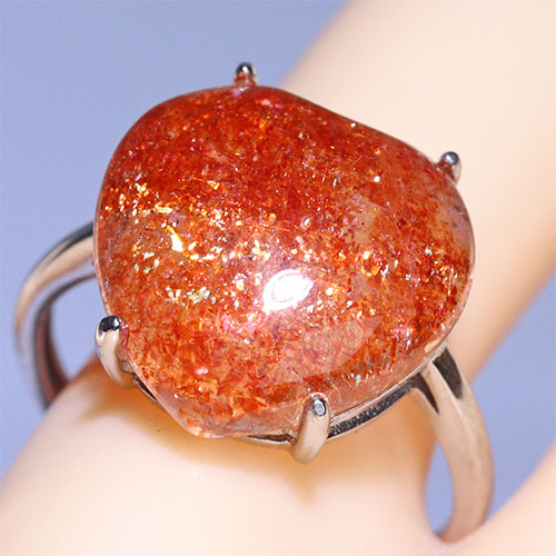 〔R467-14〕高品質 発色良い サンストーン sv925 リング 指輪 フリーサイズ Sun stone 日長石