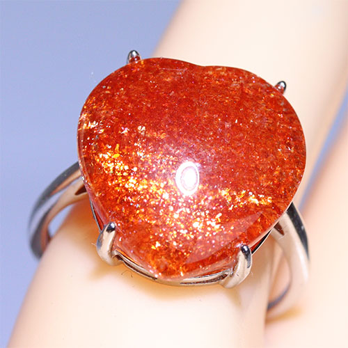 〔R467-15〕高品質 発色良い サンストーン sv925 リング 指輪 フリーサイズ Sun stone 日長石