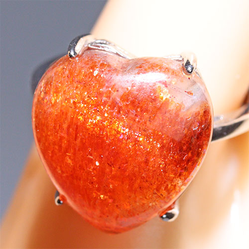 〔R467-16〕高品質 発色良い サンストーン sv925 リング 指輪 フリーサイズ Sun stone 日長石