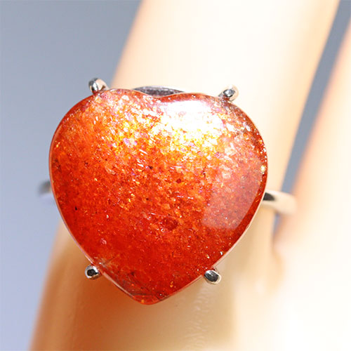 〔R467-19〕高品質 発色良い サンストーン sv925 リング 指輪 フリーサイズ Sun stone 日長石