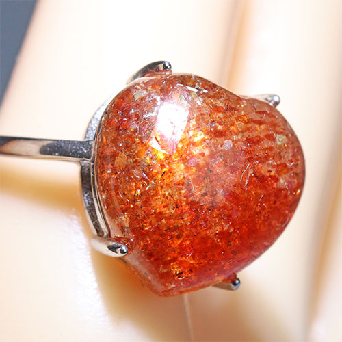 〔R467-2〕高品質 発色良い サンストーン sv925 リング 指輪 フリーサイズ Sun stone 日長石