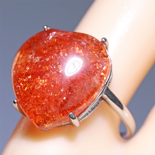 〔R467-20〕高品質 発色良い サンストーン sv925 リング 指輪 フリーサイズ Sun stone 日長石