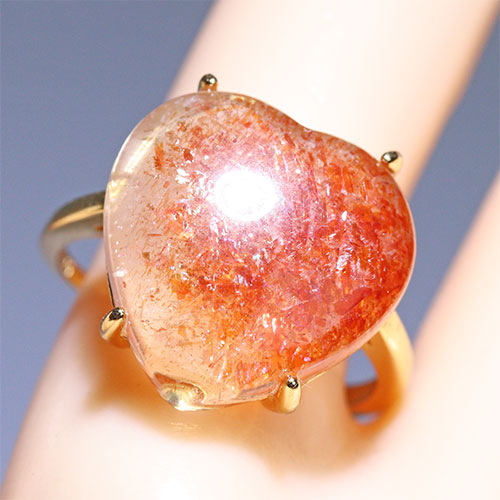 〔R467-21〕高品質 発色良い サンストーン sv925 リング 指輪 フリーサイズ Sun stone 日長石