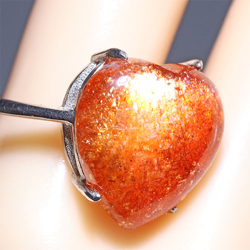 〔R467-3〕高品質 発色良い サンストーン sv925 リング 指輪 フリーサイズ Sun stone 日長石