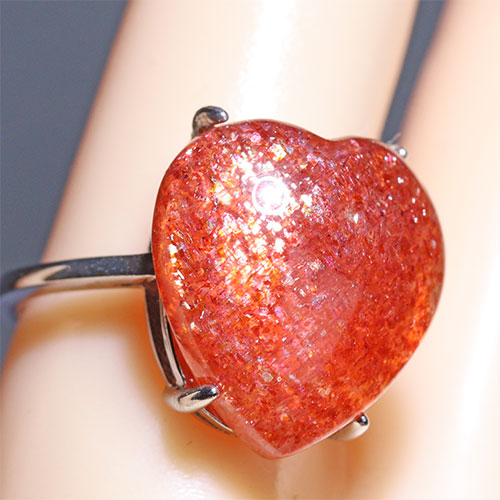 〔R467-4〕高品質 発色良い サンストーン sv925 リング 指輪 フリーサイズ Sun stone 日長石