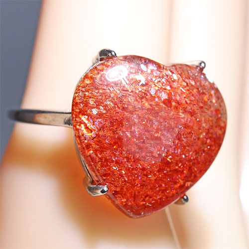 〔R467-5〕高品質 発色良い サンストーン sv925 リング 指輪 フリーサイズ Sun stone 日長石