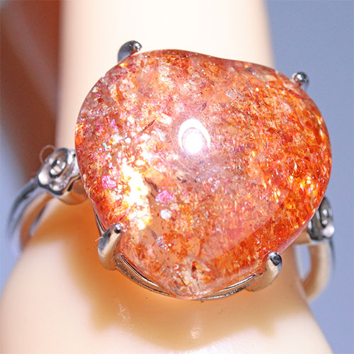 〔R467-6〕高品質 発色良い サンストーン sv925 リング 指輪 フリーサイズ Sun stone 日長石