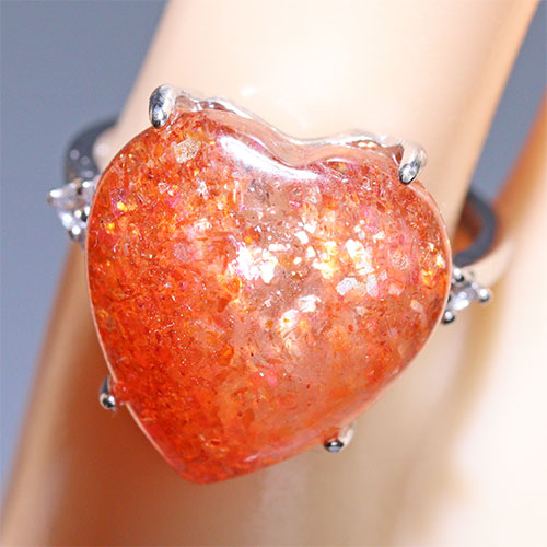 〔R467-7〕高品質 発色良い サンストーン sv925 リング 指輪 フリーサイズ Sun stone 日長石