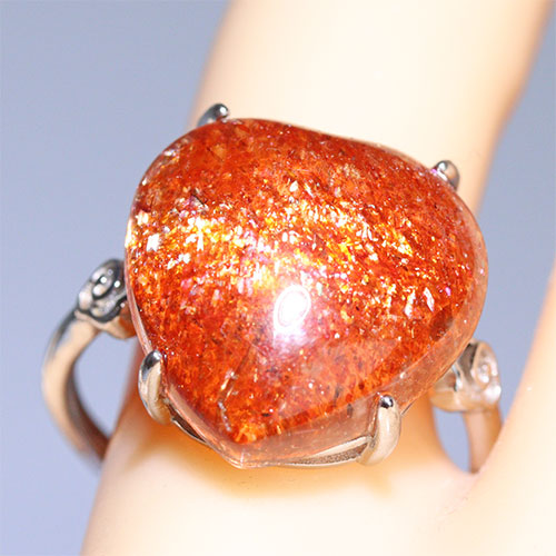 〔R467-8〕高品質 発色良い サンストーン sv925 リング 指輪 フリーサイズ Sun stone 日長石