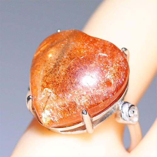 〔R467-9〕高品質 発色良い サンストーン sv925 リング 指輪 フリーサイズ Sun stone 日長石