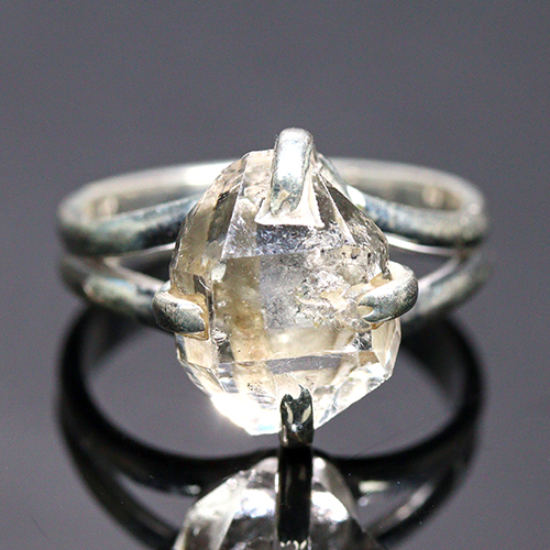 〔R470-4〕約15号 ニューヨーク州 ハーキマーダイヤモンド リング SV925 Herkimer diamond ギャランティーカード付