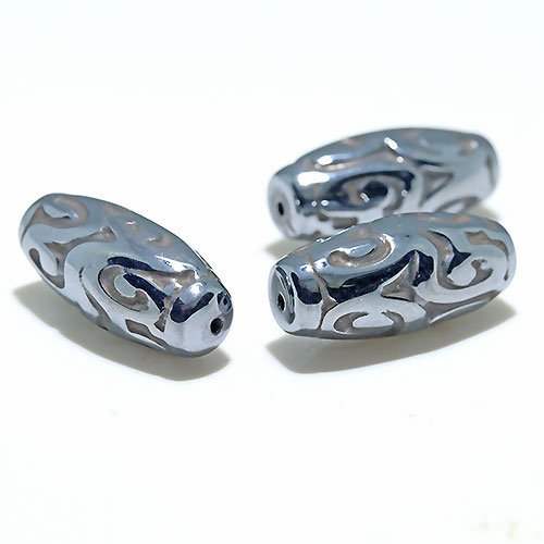 〔Z58〕マニ車 回紋珠 天珠 テラヘルツ 3個 粒売り Terahertz 約20x9mm 【FOREST 天然石 パワーストーン】