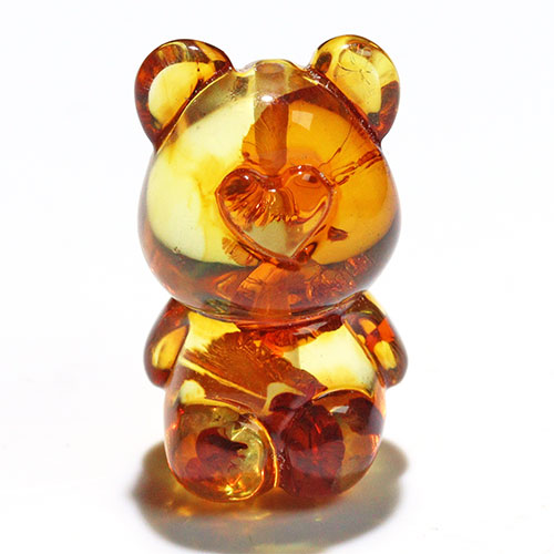 〔Z59-11〕クマちゃん アンバー 琥珀 ビーズ 貫通穴 Amber【FOREST 天然石 パワーストーン】