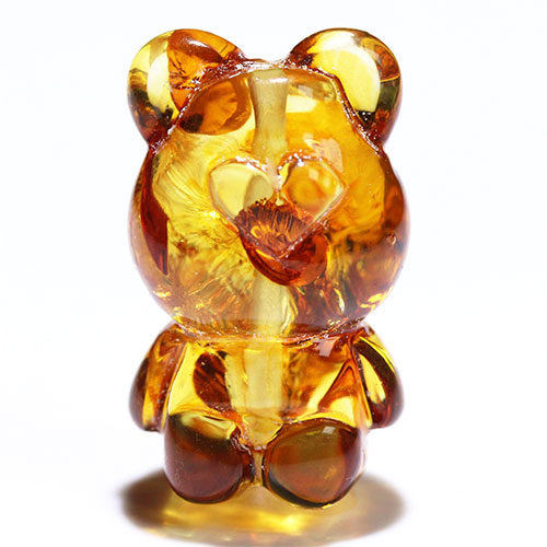 〔Z59-21〕クマちゃん アンバー 琥珀 ビーズ 貫通穴 Amber【FOREST 天然石 パワーストーン】