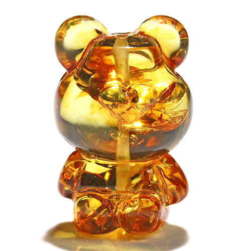 〔Z59-4〕クマちゃん アンバー 琥珀 ビーズ 貫通穴 Amber【FOREST 天然石 パワーストーン】