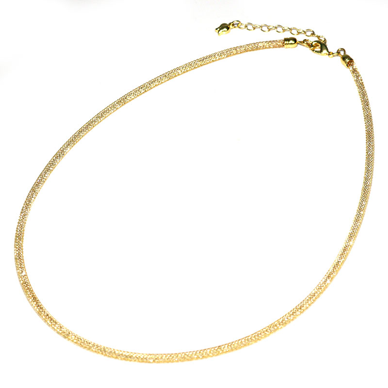 〔n1-32〕1本 ゴールドカラー きらきらクリスタルメッシュネックレス 3mm エレガント サージカルステンレス